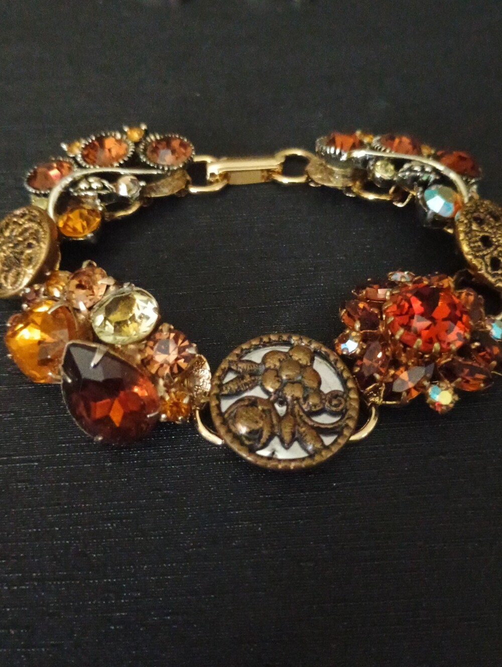 Vintage Gold Bracelet with Amber and Topaz Crystals